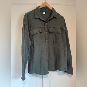 Women’s Olive Green Supplies Cotton Gauze Button Down Shirt